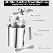 economico Utensili e gadget da cucina-Filtro e contenitore per grasso in acciaio inox da 1,2 l/1,7 l - grande contenitore per la raccolta del grasso con coperchio antipolvere &amp;impugnatura facile da impugnare - per pancetta, cottura in