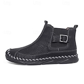 tanie Botki-męskie ręcznie robione botki w stylu retro z ozdobnymi klamrami – stylowe, codzienne buty inspirowane mokasynami, idealne na jesienne spacery, weekendowe wyjścia i codzienną modę