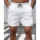 abordables Shorts décontractés-Homme Short gaufré Shorts cargo Shorts Shorts d'été Short décontracté Avec Poches Taille Élastique Cordon de serrage Uni Confort Respirant Court Extérieur Vacances Sport Occasionnel Noir Blanche