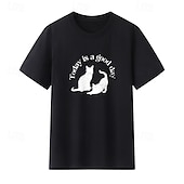 economico Maglietta Animali-Maglietta da donna in 100% cotone con stampa di animali, gatti e lettere, elegante, basic, moderna, a maniche corte, girocollo, regular, per tutti i giorni, sportiva, per uscire, nera e bianca,