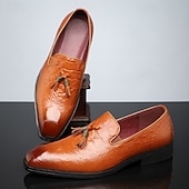 halpa Miesten loaferit ja nauhattomat kengät-Miesten mustat krokotiilikuvioiset keinonahkaiset tupsukoristeiset loaferit – hienostuneet slip-on-kengät cocktail-vastaanottoihin, juhlaviin iltoihin ja liiketilaisuuksiin