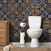 お買い得  ウォールステッカー-24枚のモロッコ風タイルステッカー、厚手のクリスタルフィルムPVC壁用デカール、防水 &amp;耐油性、取り外し可能なレトロなタイル壁装飾、バスルーム、キッチン、ヴィンテージホーム