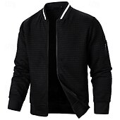 baratos Jaquetas Casuais-Homens jaqueta leve Jaqueta casual Jaqueta do time do colégio Férias Diário Bolsos Emenda Primavera Outono Bloco de cor Moda Clássico Colarinho Chinês Padrão Tecido Waffle Preto Branco Vinho Azul