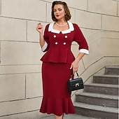 preiswerte Kleider-Retro Vintage 1950er 1960er Midlänge Bleistiftrock Zweiteiliges Set Schößchentop Übergröße Passform und Flare Kostüm Damen Formell Party &amp; Abend Retro-Mottoparty Erwachsene Kleid Ganzjahres