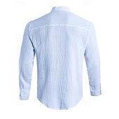 preiswerte Herrenhemd zum Knöpfen-Herren Hemd Sommerhemd Freizeithemd Strandhemd Knopfhemd Schwarz Weiß Hellgrau Leicht Blau Langarm Einfach Stehkragen Urlaub Hawaiianisch Bekleidung Polyester Mode Lässig Bequem