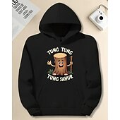 abordables Jeux et Sports 3D pour Garçon-Manches longues pour garçons, motif italien Brain Rot Element Tung Tung Tung Sahur, imprimé printemps-automne, mode streetwear, enfants de 4 à 12 ans, capuche, extérieur, décontracté, quotidien, coupe