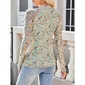 お買い得  フローラルTシャツ-女性用 ブラウス フラワー レオパード スタイリッシュ カジュアル 長袖 タートルネック レギュラートップス 日常 祝日 お出かけ プリント ブラック ピンク グリーン カーキ色 夏 春 秋