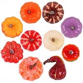 Χαμηλού Κόστους Halloween Hanging &amp; Tabletop Decorations-10 τεμάχια τεχνητές μίνι κολοκύθες από αφρό, φθινοπωρινές διακοσμήσεις, φιγούρες κολοκύθας για την Ημέρα των Ευχαριστιών του Χάλογουιν, ψεύτικα στηρίγματα λαχανικών για κεντρικό τραπέζι,