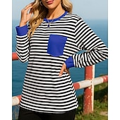 billiga Huvtröja &amp; Sweatshirt-Dam Tröja med pullover Casual Toppar Ficka Långärmad Överdelar Fritids- Höst Rand Mode Utomhus Joggning Löpning Sportkläder Sportkläder Rodnande Rosa Röd Marinblå