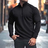 abordables sudaderas de lana-Hombre Sudadera con capucha y cremallera de un cuarto Sudadera con capucha de lana Negro Rojo Gris Cuello Mao Plano Cerrar Cremallera de un cuarto Táctico Deporte Casual Ropa de calle Fresco Ropa