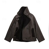 preiswerte Kunstlederjacken-Damen Fleecejacke Freizeitjacke Wildlederweste Winddicht Warm Tasche Mode Modern Lässig Einfarbig Ausgehen Wochenende Einreihig Regulär Revers Normale Passform Langarm Oberbekleidung Braun Beige