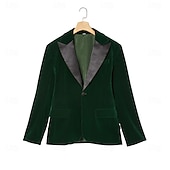 cheap Blazer&amp;Jacket-Men&#039;s Velvet Blazer Jacket Tuxedo Christmas Vintage Solid Colored Blazer Red Green Standard Fit