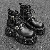 economico Stivali da motociclista-stivali da combattimento con fibbia a rivetto nera da uomo – stivaletti allacciati con plateau gotico per concerti, stile motociclista ed eventi punk