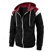 economico felpe con cappuccio da uomo di base-Per uomo Felpa con cappuccio Felpa con cappuccio a zip intera Nero Rosso Blu marino Cachi Grigio scuro Con Cappuccio Blocco di colori Patchwork Tasca Coulisse Sport &amp; Outdoor Quotidiano Ferie