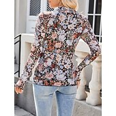 お買い得  フローラルTシャツ-女性用 ブラウス フラワー レオパード スタイリッシュ カジュアル 長袖 タートルネック レギュラートップス 日常 祝日 お出かけ プリント ブラック ピンク グリーン カーキ色 夏 春 秋