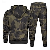 voordelige basis trainingspakken-Voor heren Trainingspak Kledingset Truien instellen Capuchon Buiten Dagelijks Sport Zak Trekkoord camouflage blauw Khaki Leger Groen Grafische afdruk Polyester Sportkleding Modieus Streetwear Herfst