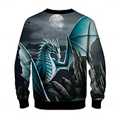 abordables Estampado animal-Sudadera 3D de Sarah Richter para hombre, negra, con cuello redondo y estampado de dragón, ideal para fiestas, deportes, ropa informal, otoño e invierno.
