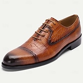 baratos Sapatos Sociais Clássicos-Sapatos oxford masculinos de couro de crocodilo marrom com relevo – sapatos sociais clássicos para homens de negócios e convidados de casamento