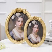 cheap Picture Frames-Gold 3D Rose Oval Decorative Photo Frame, European Style Elegant Gold Tabletop Frame, Warm Home Decor for Photo Display and Photography Props