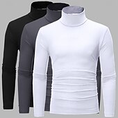 preiswerte Basic-T-Shirts-3er Pack Herren T-Shirt Rollkragenshirt Langarmshirt Langarm Rollkragen Herbst Herbst &amp;Winter schlichtes leichtes Basic Classic 3-teiliges Outdoor Casual Sports weiß schwarz blau Top T-Shirt für