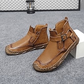 billiga Stövlar-Herr retro läderstövlar med spänne, bekväma loafers för vardagliga utflykter, bilkörning och höstmode