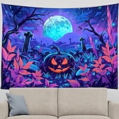 お買い得  ハロウィン壁タペストリー-ハロウィン ブラックライト タペストリー UV反応 暗闇で光る 森 トリッピー 山 霧 墓地 ゴースト 吊り下げ タペストリー 壁アート 壁画 リビングルーム 寝室用
