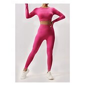 preiswerte Sets &amp; Einteiler-Damen 2 Stück Yoga-Trainingsanzug Lounge-Outfits  Herbst Einfarbig Kombination Armeegrün Schwarz Fitnesstraining Hohe Taille Elastisch Atmungsaktiv Langarm Sport Sportkleidung Schlank