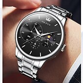 baratos Relógios Quartz-um novo relógio de negócios masculino olevs com pulseira de aço, cronógrafo luminoso com indicação de 24 horas, relógio de quartzo multifuncional resistente à água, relógio de pulso esportivo casual