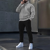 cheap Men&#039;s 3D Sweatshirt Sets-Men&#039;s Color Block Houndstooth 2pcs 3D Sweatshirt Sets Tracksuit Hoodie Sweatshirt Long Sleeve Long pants Hooded Casual Daily Athleisure 3D Print Spring Fall Winter Black