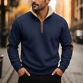 economico Felpa con cappuccio in pile-Per uomo Maglia Felpa con cappuccio in pile Felpa con zip corta Nero Blu marino Cammello Grigio chiaro Grigio scuro Colletto Mao Semplice Zip a un quarto Sport &amp; Outdoor Casuale Quotidiano Streetwear