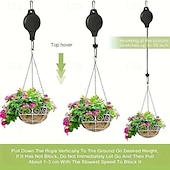 abordables Decoración del patio-Paquete de 3 colgadores de poleas para plantas, ajustables, resistentes y retráctiles, para jardín interior y exterior, cestas colgantes, jardineras y comederos para pájaros.