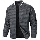 baratos Jaquetas Casuais-Homens jaqueta leve Jaqueta casual Jaqueta do time do colégio Férias Diário Bolsos Emenda Primavera Outono Bloco de cor Moda Clássico Colarinho Chinês Padrão Tecido Waffle Preto Branco Vinho Azul