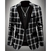 preiswerte Herren Klassische Blazer-Herren Blazer Geschäft Cocktailparty Hochzeitsfeier Mode Lässig Frühling Herbst Polyester Karomuster Tasche Knöpfe Bequem Einreihig Blazer Schwarz Blau Braun