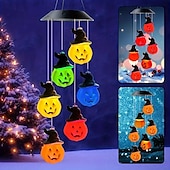economico Luci di Halloween-Carillon solare a vento di Halloween con sette colori cangianti, luce da balcone a forma di teschio di zucca, luce da appendere, impermeabile, per esterni, giardino, casa, festa di Halloween,