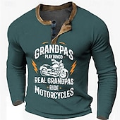 cheap Funny-Men's Long Sleeve Henley T-Shirt: "Real Grandpas Ride Motorcycles" Biker Lifestyle Graphic Tee Gift