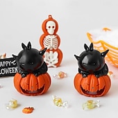 billige Halloween rekvisittbelysning-2 stk. halloween gresskarlykt hjemdekorasjon rekvisitter elektronisk stearinlys spøkelsesfestival festartikler bar hjemsøkt husdekorasjoner nattlys svart katt hodeskalle øyeeplelys