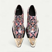 cheap Premium Leather Loafers-Men&#039;s Punk-Inspired Pink Python Print Monk Strap Shoes – Statement Dress Footwear for Stylish Men at Clubs and Special Occasions