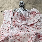 billige Halloween-1 stk. realistisk plastskjelett i naturlig størrelse til halloween-dekorasjon, frittstående, skummel skulptur uten strøm, til hjem, hage, hjemsøkt hus, utendørsdekor
