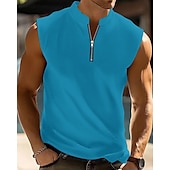 preiswerte Fitness Tank-Tops-Herren Tank Top Weste Unterhemd Ärmelloses Shirt Ärmellos Viertelreißverschluss Sommer Einfach Mode Designer Basic Klassisch Urlaub Straße Ausgehen Schwarz Weiß Rote Top T-Shirt für Herren