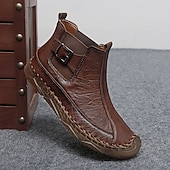 tanie Botki-męskie ręcznie robione botki w stylu retro z ozdobnymi klamrami – stylowe, codzienne buty inspirowane mokasynami, idealne na jesienne spacery, weekendowe wyjścia i codzienną modę