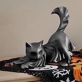 お買い得  ハロウィンの吊るし飾りとテーブルトップ装飾-ハロウィンの黒猫の彫刻、ゴースト黒猫のハロウィン飾り、かわいい樹脂製の不気味な猫、屋内/屋外のハロウィンパーティーの装飾、猫好きの方へのハロウィンギフトに最適