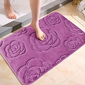 preiswerte Teppiche &amp; Matten &amp; Teppiche-Saugfähige Badematte mit Rosenprägung – rutschfester Badezimmerteppich, ultraweicher Komfort, gestricktes Polyester, leicht, waschbar, für Eingangsbereich oder Schlafzimmer, maschinenwaschbarer Teppich für den Innenbereich