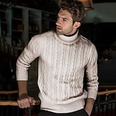 economico maglione pullover da uomo-Per uomo Maglione Maglione a maglia A Coste Treccia Maglia Top Regolari Lavorato a maglia Semplice Dolcevita Moda Casual Vacanza Abbigliamento quotidiano Abbigliamento Autunno &amp; Inverno Cammello