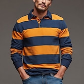 economico Polo da rugby da uomo-Per uomo Strisce orizzontali Polo da rugby Manica Lunga Magliette polo Camicie con Colletto Abbigliamento Sportivo Casual Scuola All&#039;aperto Athleisure Stampa 3D Primavera Autunno Inverno Giallo
