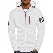 economico felpe con cappuccio da uomo di base-Per uomo Felpa con cappuccio Felpa con cappuccio a zip intera Nero Bianco Vino Verde militare Blu marino Con Cappuccio Bandiera Nazionale Con zip Tasca Sport &amp; Outdoor Quotidiano Ferie Poliestere