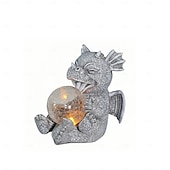 billige Landskapslys-Kreativ dragehagestatuelampe Søt harpiksdragebaby som holder en magisk kule med solcelledrevet LED-lys til utendørs hagepynt 1 stk