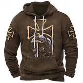 baratos moletons 3d masculinos-Homens Moletom Preto Azul Marron Verde Com Capuz Cavaleiros Templários Cruz Bolsos Imprimir Desportos e Ar livre Diário Feriado Poliéster Roupa de rua Básico Casual Primavera Outono Roupa Moletons