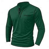 economico Maglietta casual Henley-Per uomo Maglia Henley Maglietta Manica Lunga Tinta unica Semplice Tinta unita Moda Designer Casual Tasca Bottoni Henley All&#039;aperto Casuale Quotidiano Estate Autunno Inverno Grigio scuro Nero Bianco