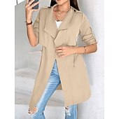 levne Trench Coaty-Dámské Neformální bunda Pohodlné Prodyšné Kapsy Módní Na běžné nošení Bez vzoru Dovolená ulice Ležérní Denní nošení Otevřený vepředu Standardní Přehnutý Běžný Dlouhý rukáv Svrchní oděvy Černá Khaki