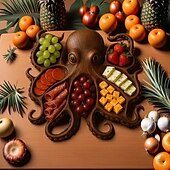 preiswerte Reisetaschen und Handgepäck-Oktopus-Wurstplatte, Oktopus-Design, Serviertablett aus Holz, neuartige Fleischsorten &amp;Käse-Brotbrett mit Obst-Ozean-Motiven, ideales Geschenk für Meeresfrüchte-Liebhaber